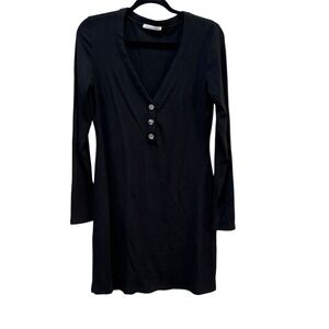 REFORMATION Jeans Black Jani Long Sleeve Ribbed Stretch Knit Mini-Dress Size M/L
